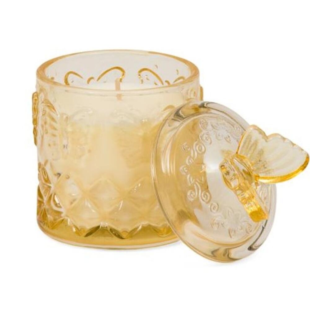 Laura Ashley BUTTERFY MEADOW Soy Blend Candle in Decorative Yellow Jar w/ Lid